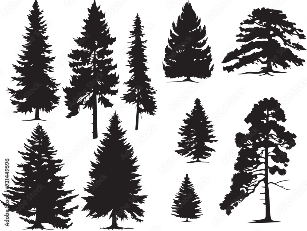 Obraz premium Set Trees. Hand drawn vector illustration