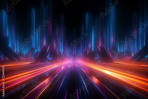 Modern futuristic neon light abstract background and Panoramic high speed technology concept