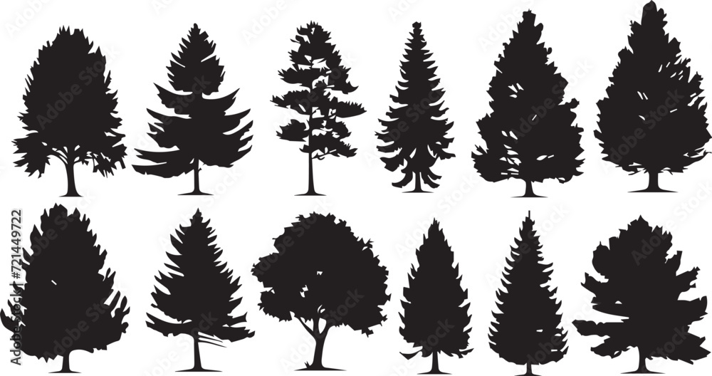 Fototapeta premium Set Trees. Hand drawn vector illustration