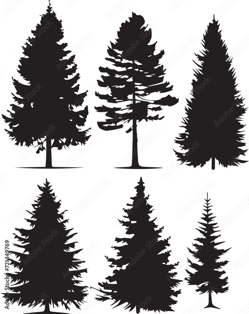 Obraz premium Set Trees. Hand drawn vector illustration
