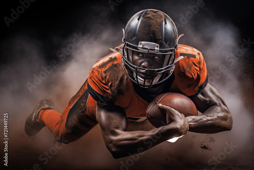 American football player falling with a ball. Generative AI.