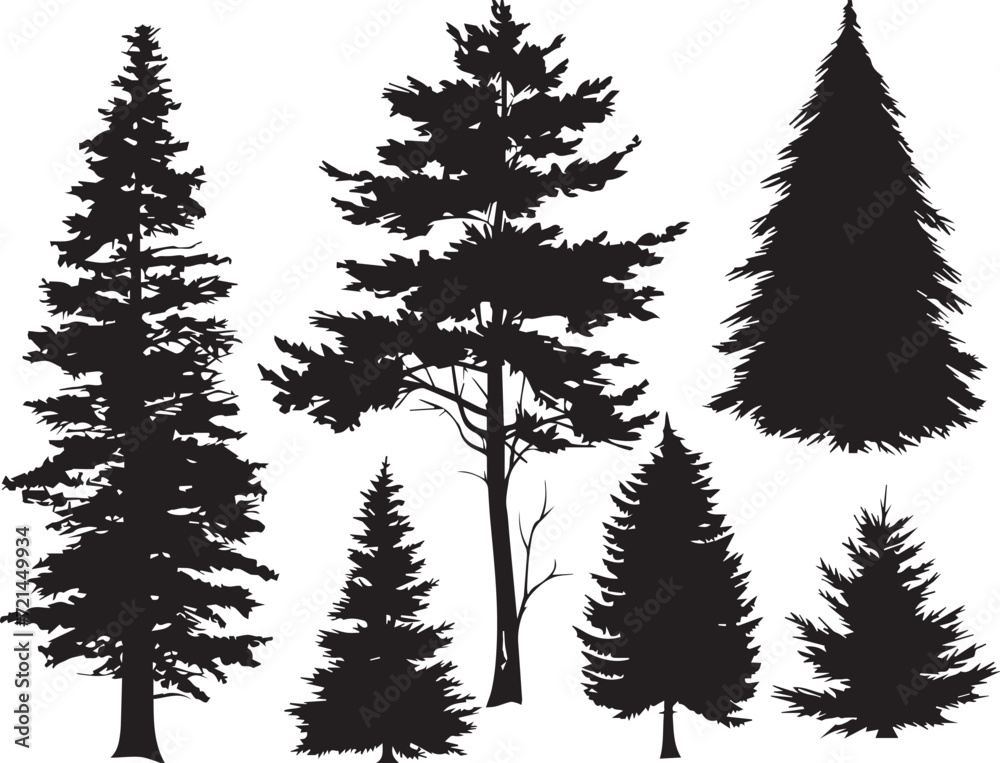 Obraz premium Set Trees. Hand drawn vector illustration