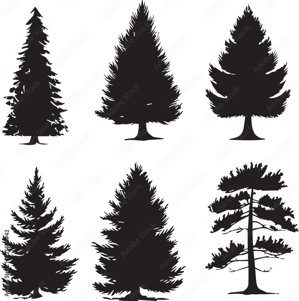 Obraz premium Set Trees. Hand drawn vector illustration