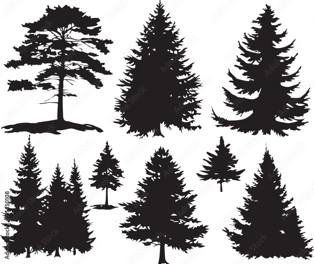 Fototapeta premium Set Trees. Hand drawn vector illustration