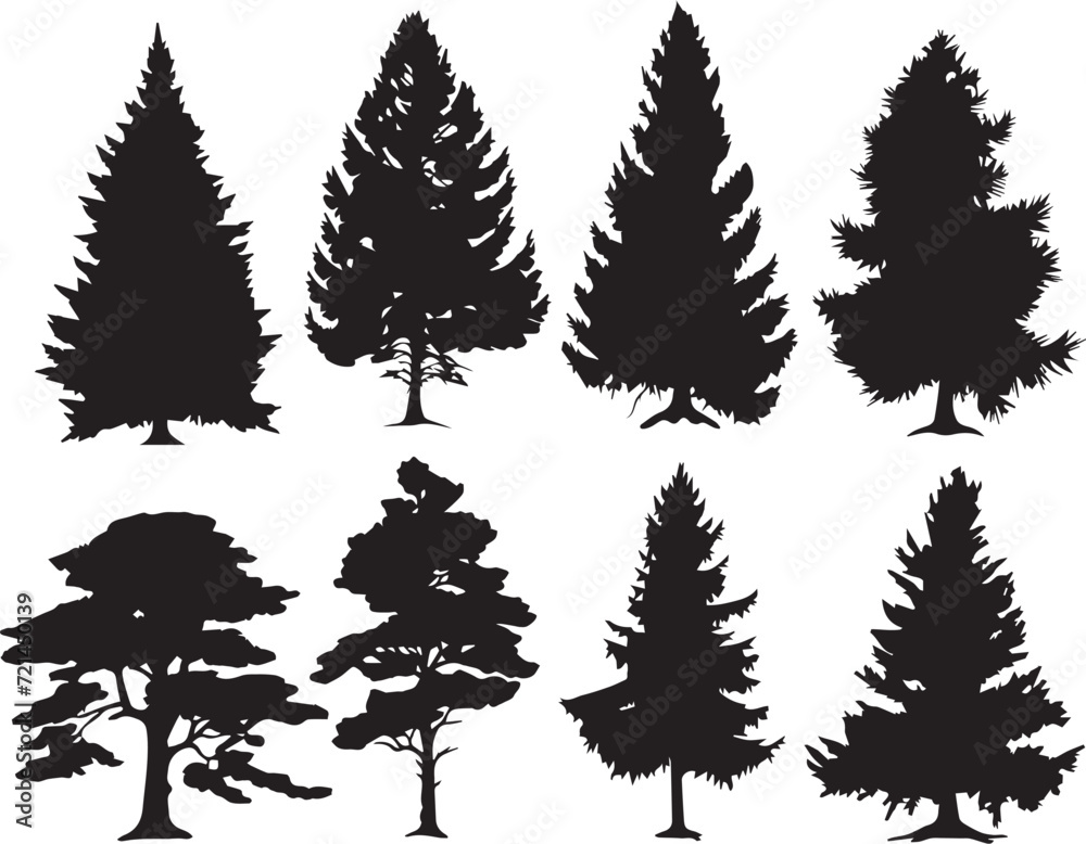 Obraz premium Set Trees. Hand drawn vector illustration