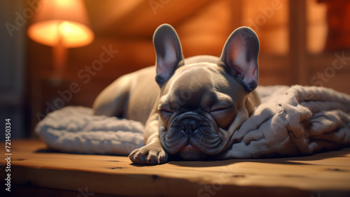 French Bulldog sleeping on the mattress