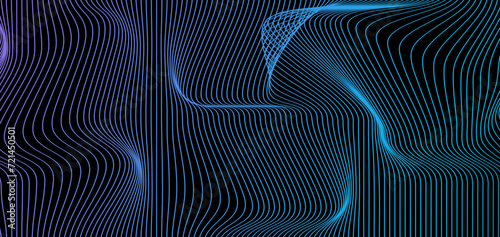 Abstract deform wavy gradient light lines smooth curve flowing dynamic on black background for concept of technology, digital, communication, science. Vector illustration for banner, poster, cover. 