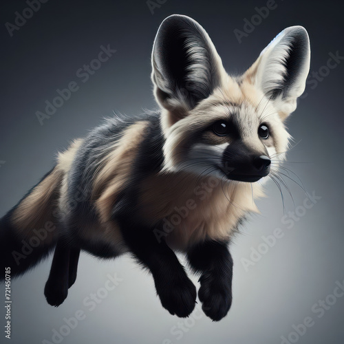 Bat-eared fox, Otocyon megalotis, Zorro de orejas de murciélago, high quality portrait, African, isolated black background.
