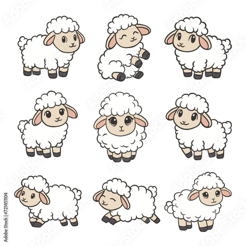 Cute Sheep Lamb Cartoon Vector Doodle Style Illustration