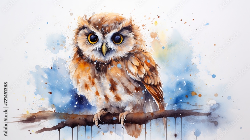 A watercolor painting of an owl that can be reproduced as an acrylic ...