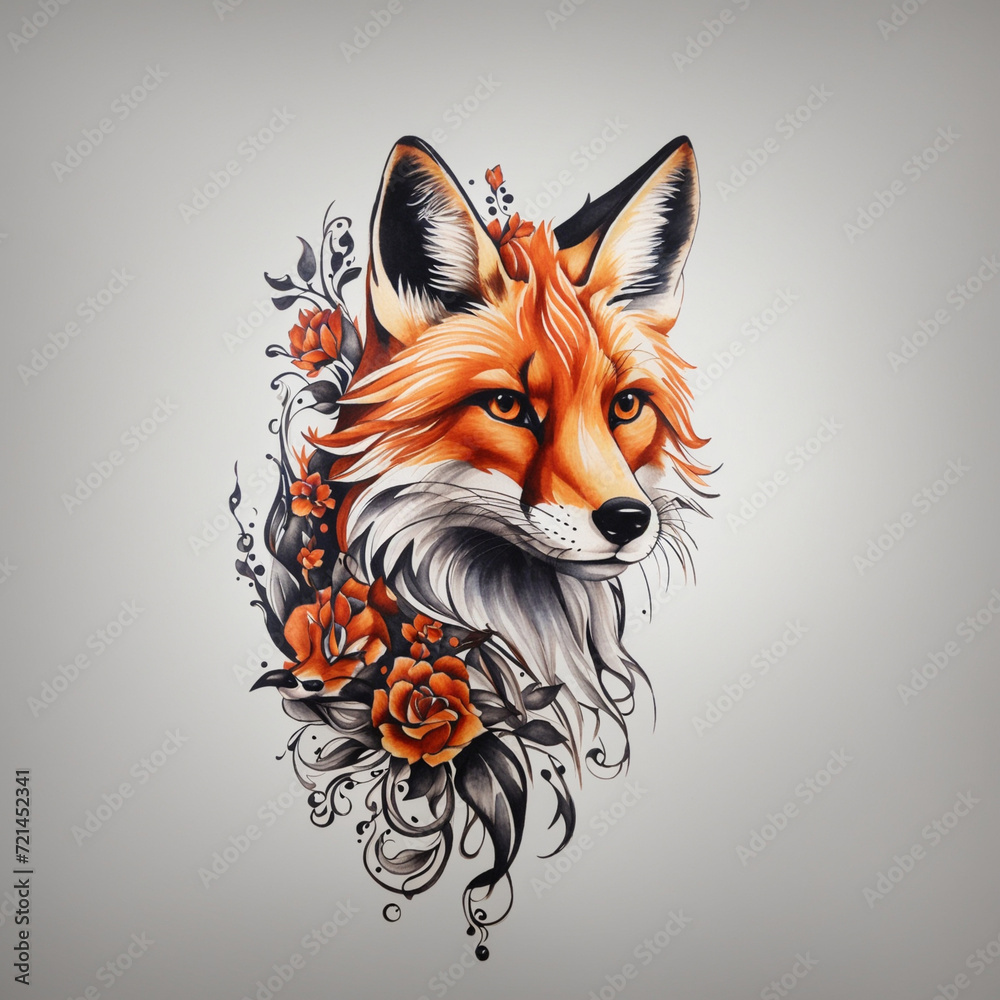 Obraz premium Fox tattoo isolated on a white background