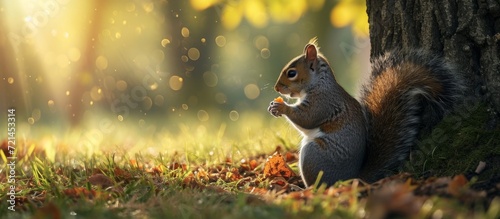Adorable Squirrel Enjoying a Delicious Meal Under the Tranquil Tree: Squirrel Eating, Eating, Eating photo