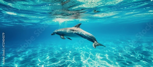 Beautiful Blue Water: Mesmerizing Image of Dolph Swimming in Beautiful Blue Water © AkuAku