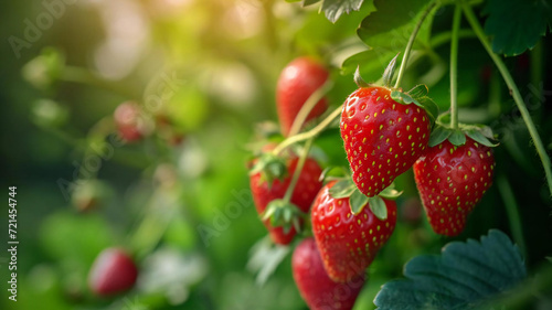 Copy space and garden background with a close up of a strawberry bush