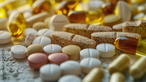 Collagen, vitamins, biotin, and protein supplements for health and beauty, in pill and powder varieties