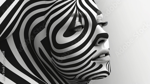 Monochrome Zebra Stripe Profile Illusion. Side profile of a human face blended into a zebra stripe pattern for a visual illusion.