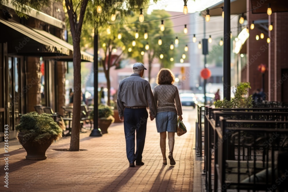 Against the backdrop of the town's quaint charm, an endearing elderly couple takes a leisurely walk, their easy companionship and shared laughter painting a picture of lasting love. Against the backdrop of the town's quaint charm, an endearing elderly couple takes a leisurely walk, their easy companionship and shared laughter painting a picture of lasting love.