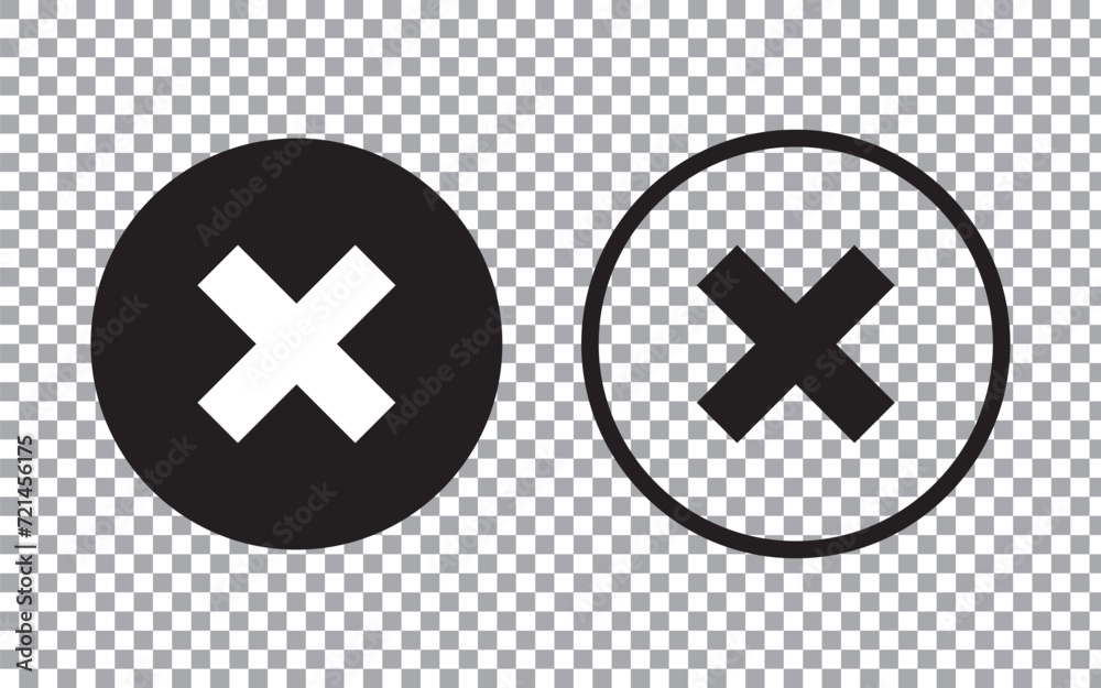 Obraz premium check mark rejected icon in a circle. cross symbol in black color, vector illustration.