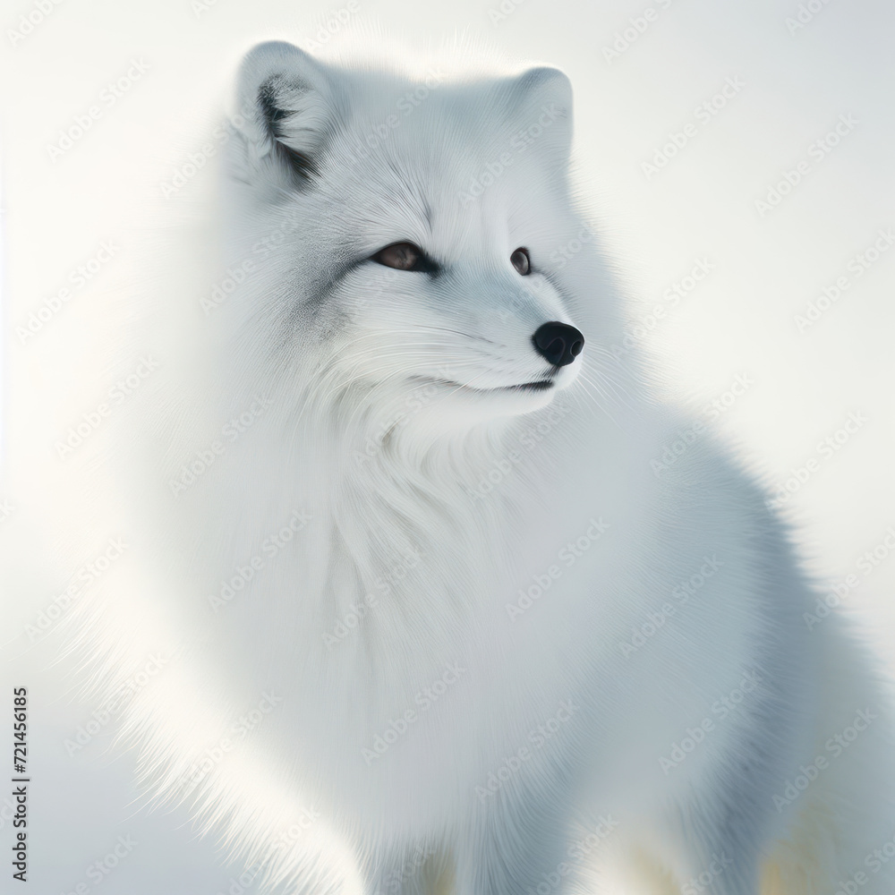 Arctic fox, Polar fox, White arctic fox (Vulpes Lagopus) Snow Fox, Zorro ártico, Zorro polar, Zorro de las nieves, Арктическая лиса, high quality portrait, isolated  background.