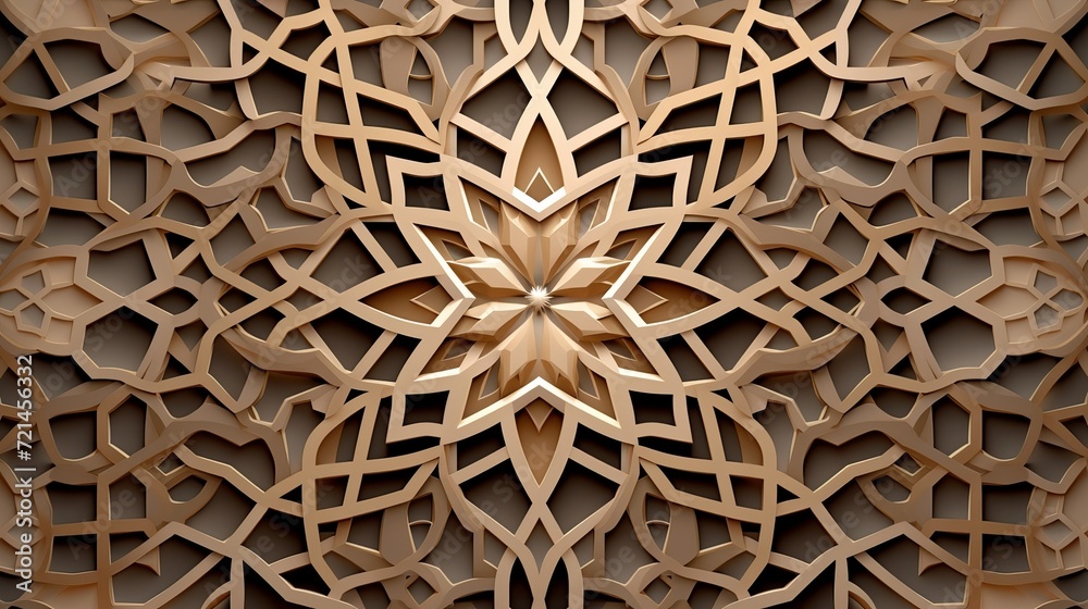 The background of an arabesque pattern is decorated with islamic ornament in geometric 3d shapes. The background of an arabesque pattern is decorated with islamic ornament in geometric 3d shapes.
