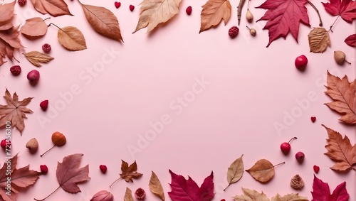 Valentine's Day. presents, heart felt and decor on pink background