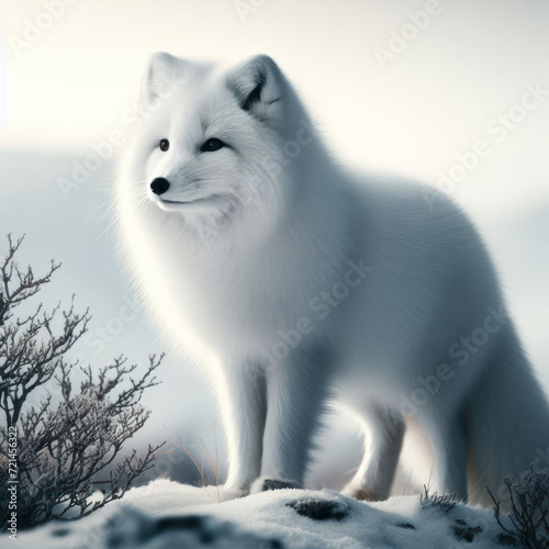 Arctic fox, Polar fox, White arctic fox (Vulpes Lagopus) Snow Fox, Zorro ártico, Zorro polar, Zorro de las nieves, Арктическая лиса, high quality portrait, isolated  background. © Erick F. Lopez Felix