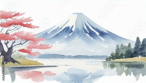水彩風の富士山の風景