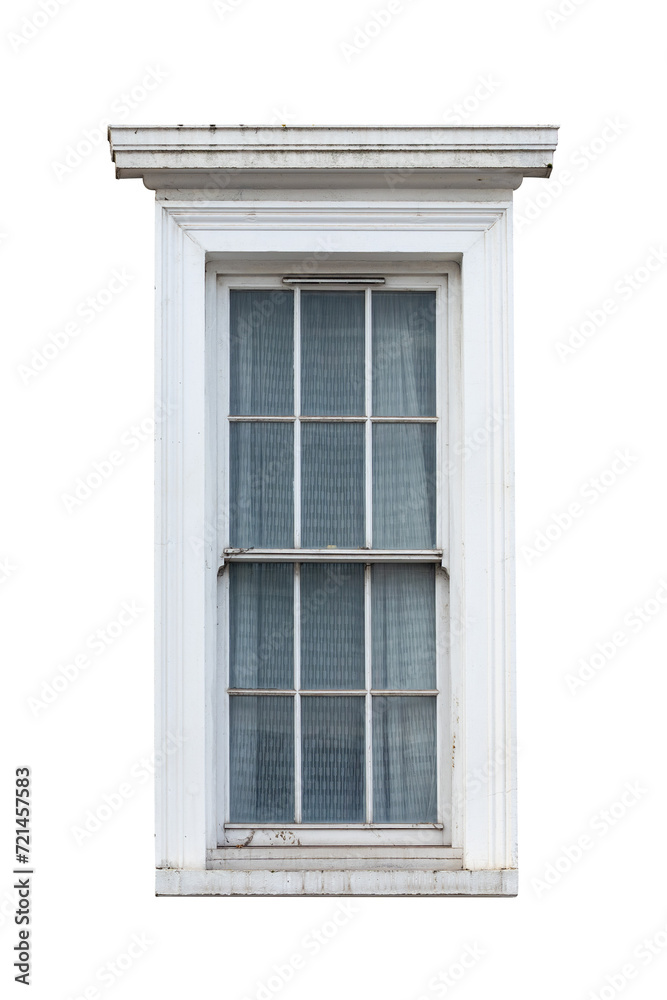 traditional white dirty window, London, England, isolated, transparent background, png	