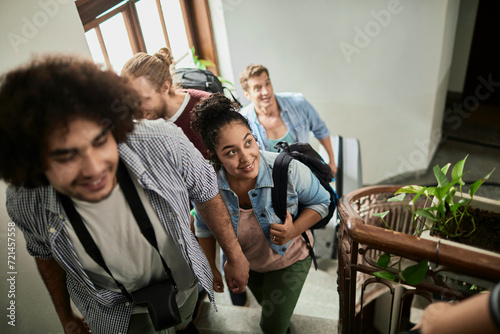 Group of friends moving into their new shared apartment