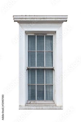 traditional white dirty window, London, England, isolated, transparent background, png 
