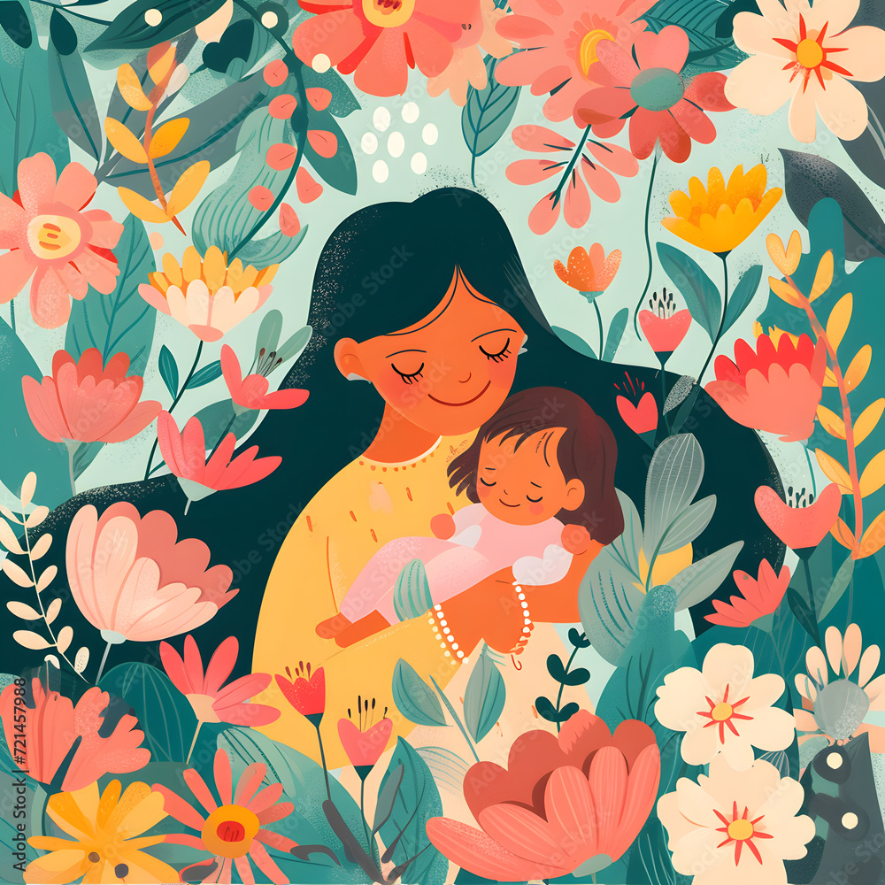 Mother's Day. Cute children hugging their mother with flowers. Mother's Day. Cute children hugging their mother with flowers.
