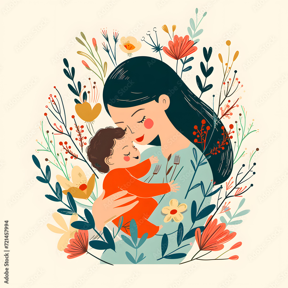 Mother's Day. Cute children hugging their mother with flowers. Mother's Day. Cute children hugging their mother with flowers.