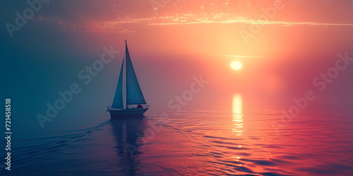 Serene Sailboat Journey at Sunset created with Generative AI technology