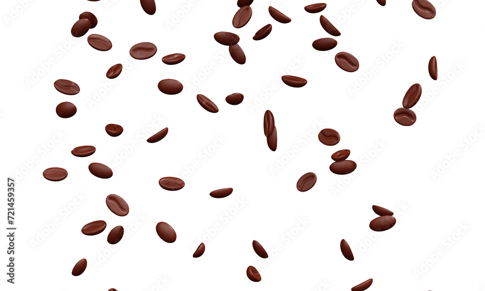 Coffee beans falling isolated on white background. 3d rendering Coffee beans falling isolated on white background. 3d rendering