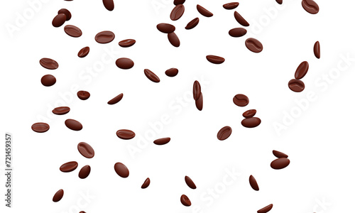 Coffee beans falling isolated on white background. 3d rendering