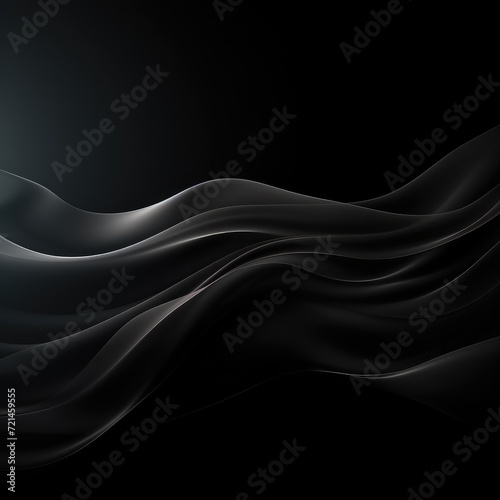 Black abstract background with smoke waves. Generative AI.