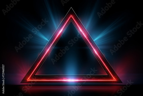 Abstract triangular neon light frame with futuristic glowing light effect borders dark background