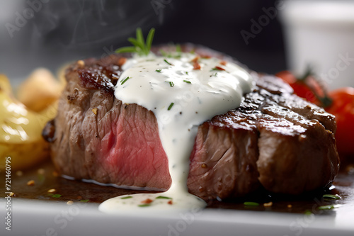 chuck eye roll beef steak cut with tarragon sauce