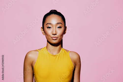 Mouth woman smile lifestyle trendy surprised beauty pink portrait yellow fashion © SHOTPRIME STUDIO