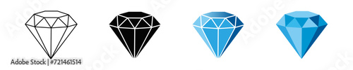Brilliant icon set. Simple expensive diamond. Isolated graphic illustration featuring gem symbols. Precious crystal in vector design style