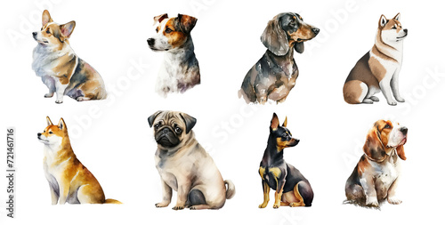 Dogs of different breeds on a white background
