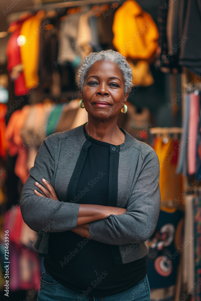 Fototapeta premium Middle-aged black woman in a clothing store