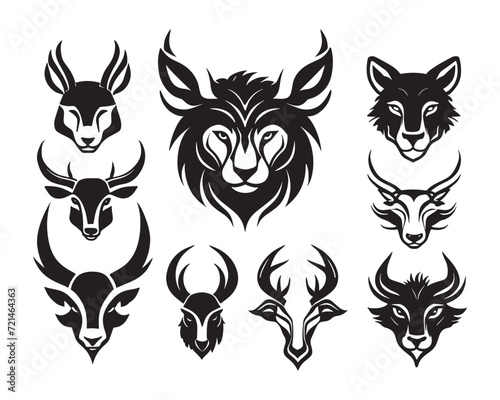 Set of black animal face vector design for logo