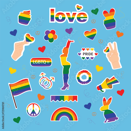 LGBT stickers puck on a blue background