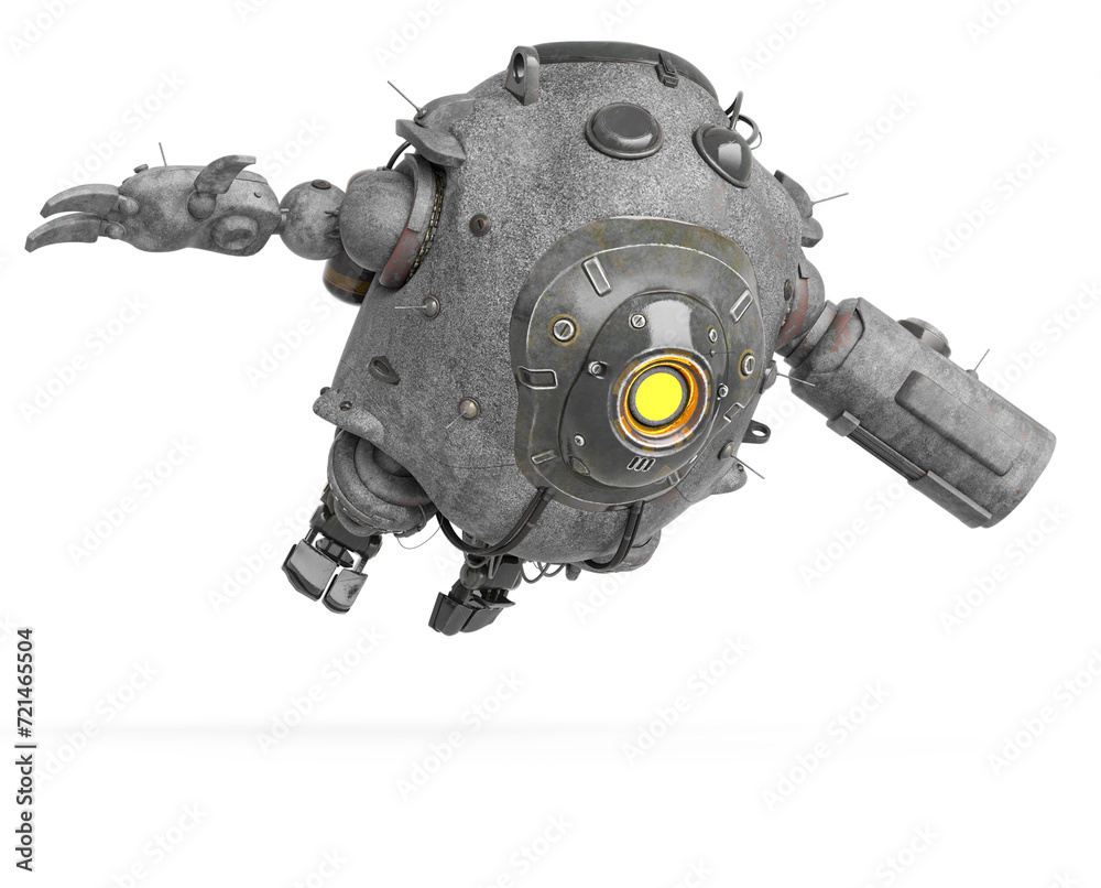 heavy metal mech ball in a jump pose on white background