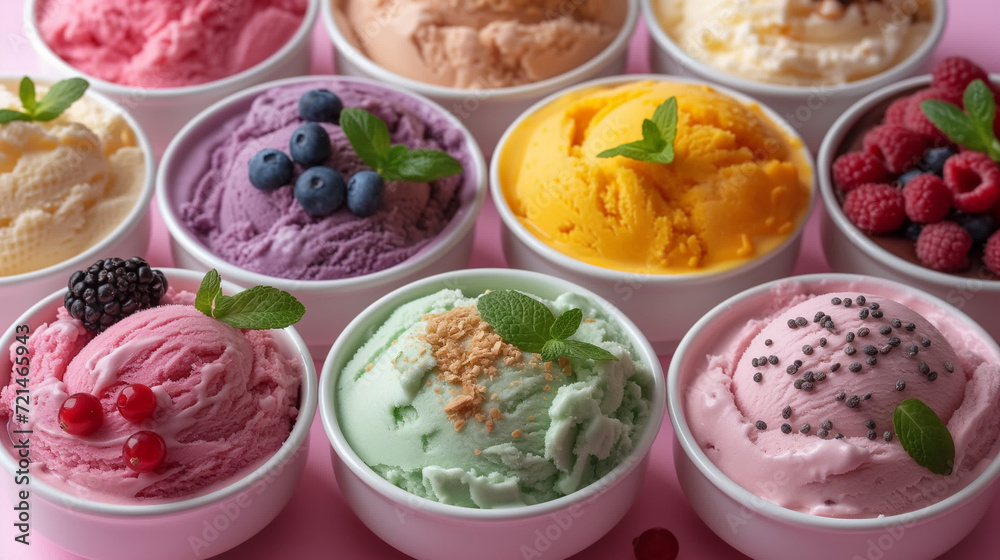 a set of bowls of beautifully colored ice cream a set of bowls of beautifully colored ice cream