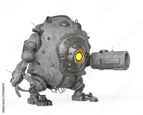 heavy metal mech ball is ready to the battle on white background side view
