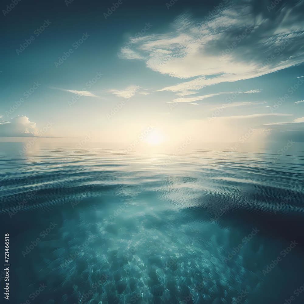 a serene and tranquil image featuring a flat ocean horizon, Generative Ai