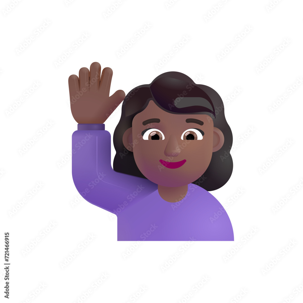 Woman Raising Hand: Medium-Dark Skin Tone Woman Raising Hand: Medium-Dark Skin Tone