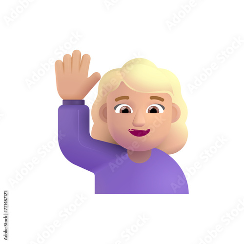  Woman Raising Hand: Medium-Light Skin Tone